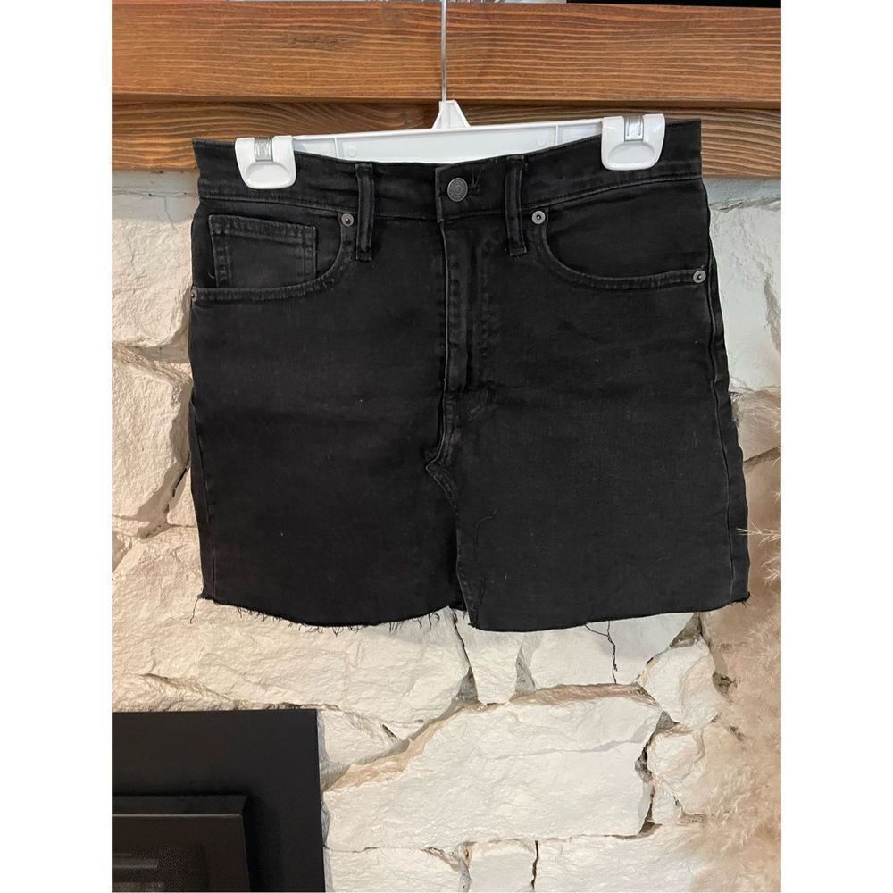Madewell rigid denim A-line skirt black raw hem size 27